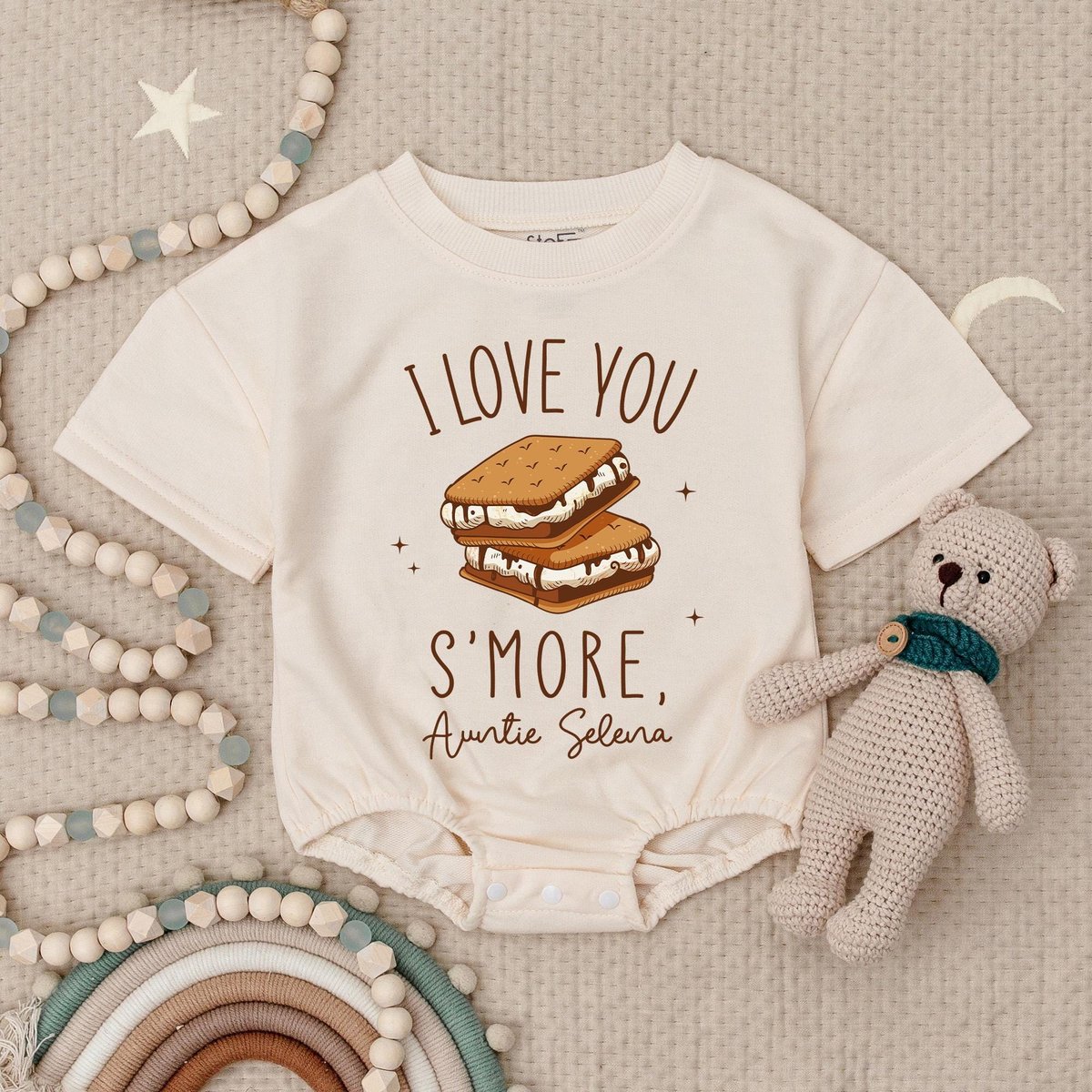 Personalized I Love You S'more Auntie Baby Romper Custom Aunt Baby Babysuit Funny Aunt Name Baby Cl