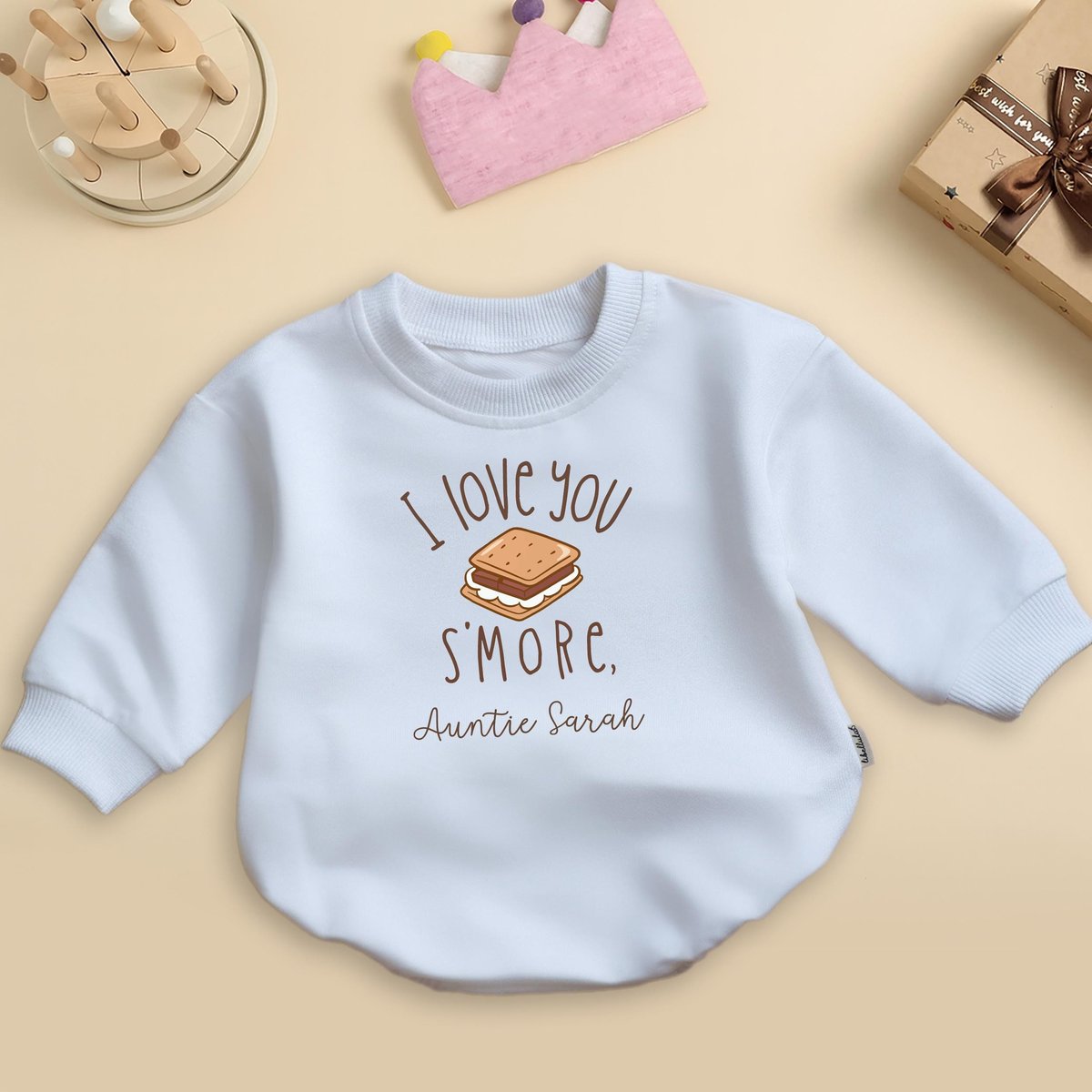 Personalized I Love You S'more Auntie Romper Custom Aunt Outfit Funny Aunt Name Baby Clothes Aunt B 436