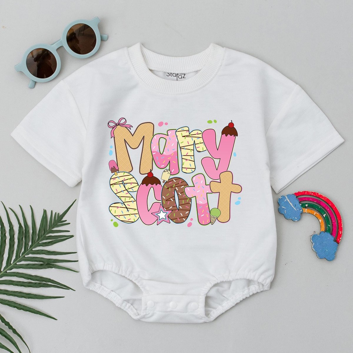 Personalized Ice Cream Summer Baby Bubble Romper Custom Name Bodysuit Birthday Girl Clothes Newborn