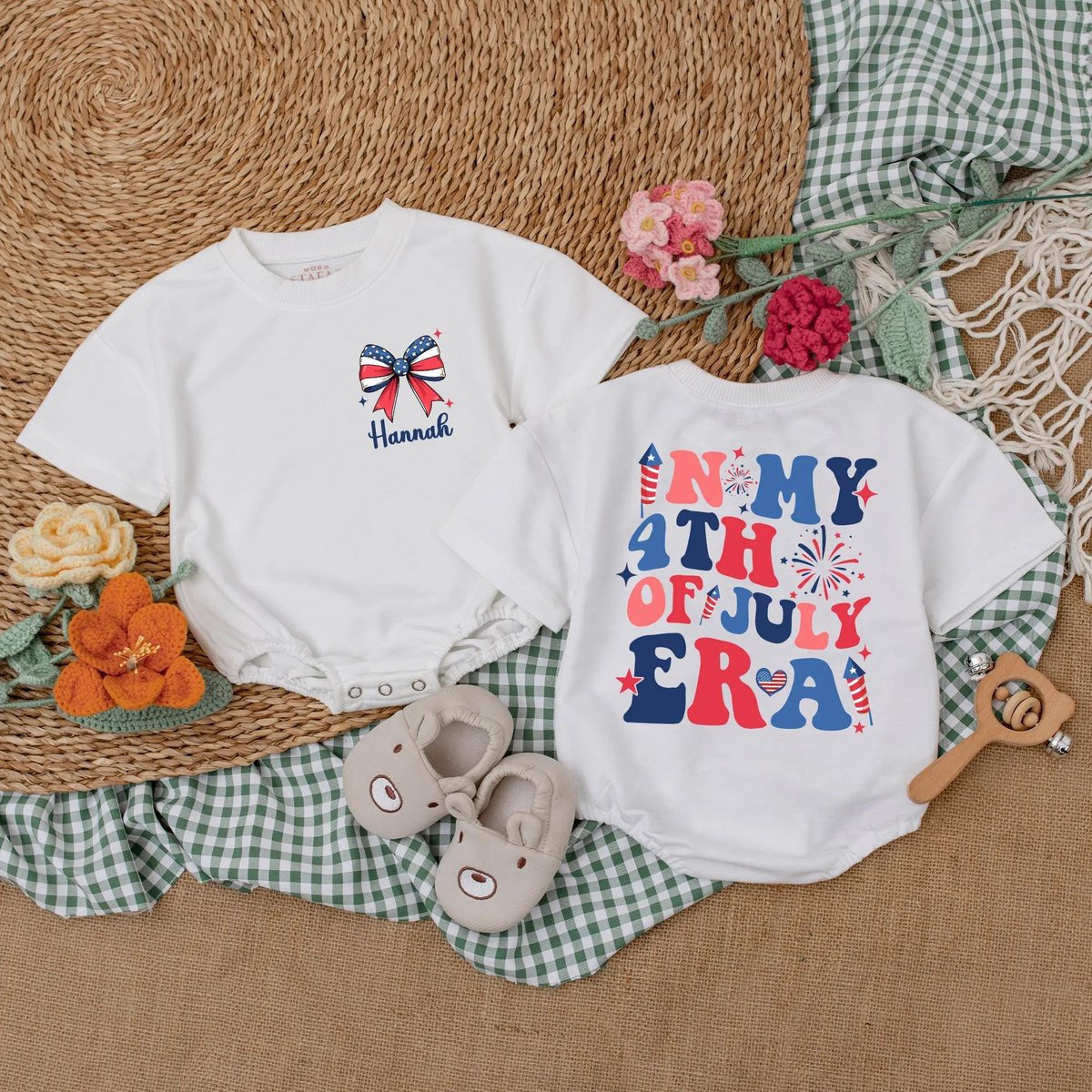 Personalized In My 4th of July Era Bubble Romper Independence Day Outfit for Baby Girl Custom Name B 429