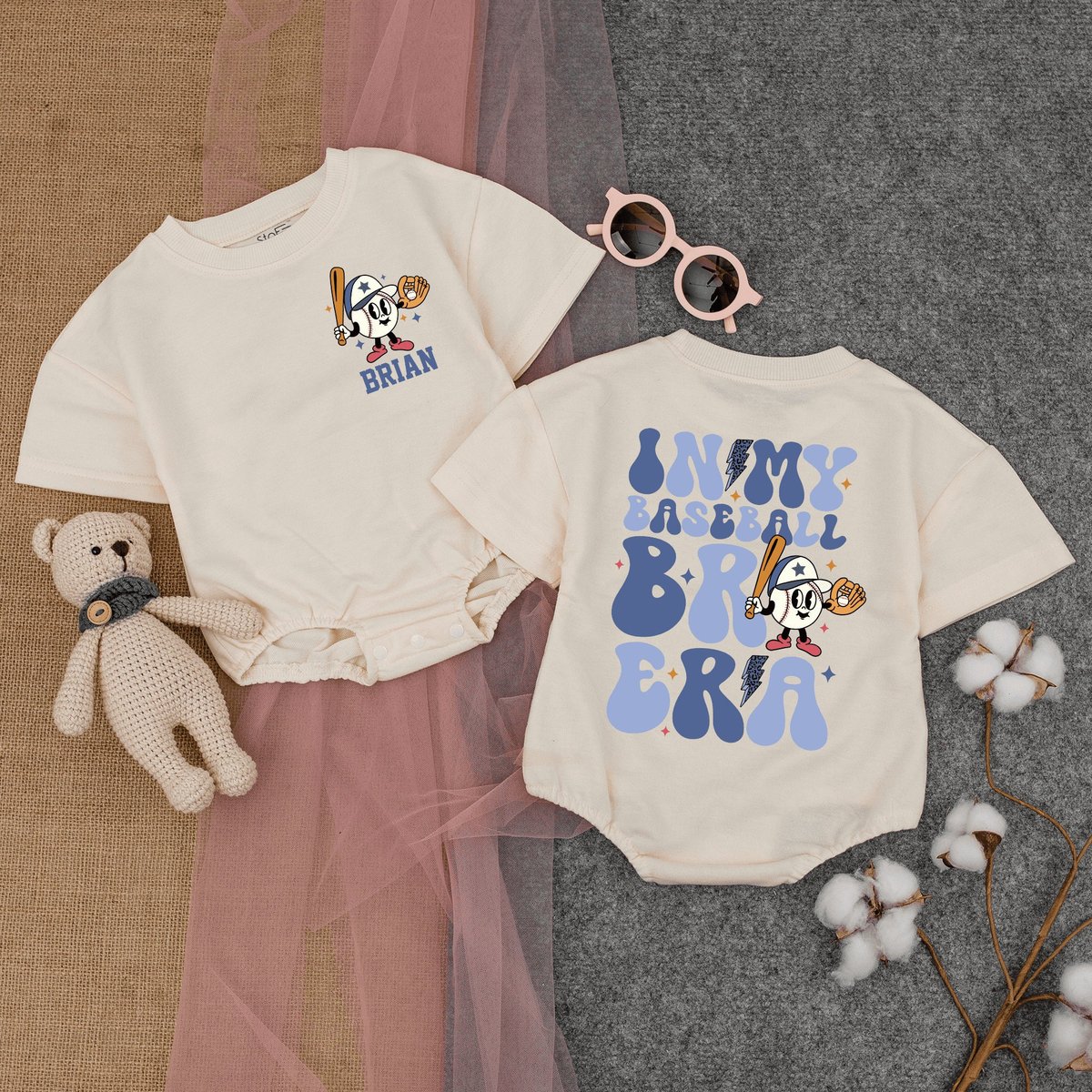 Personalized In My Baseball Bro Era Romper Retro Baseball Baseball Game Day Gameday Outfit Baby Clot 169