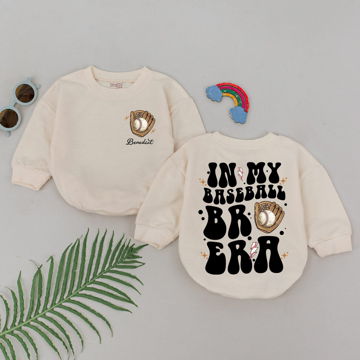 Personalized In My Baseball Bro Era Romper Boys Baseball Baseball Game Day Outfit Natural Bubble Bod