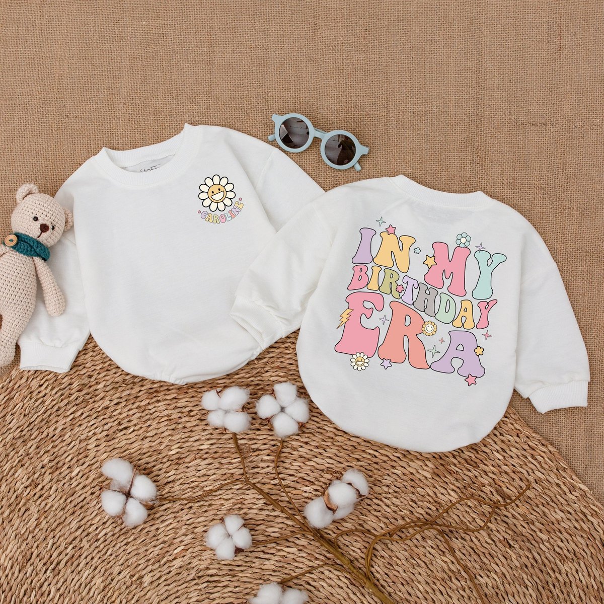 Personalized In My Birthday Era Romper Smiley Face Daisy Birthday Bodysuit Baby Girl Birthday Smash 170