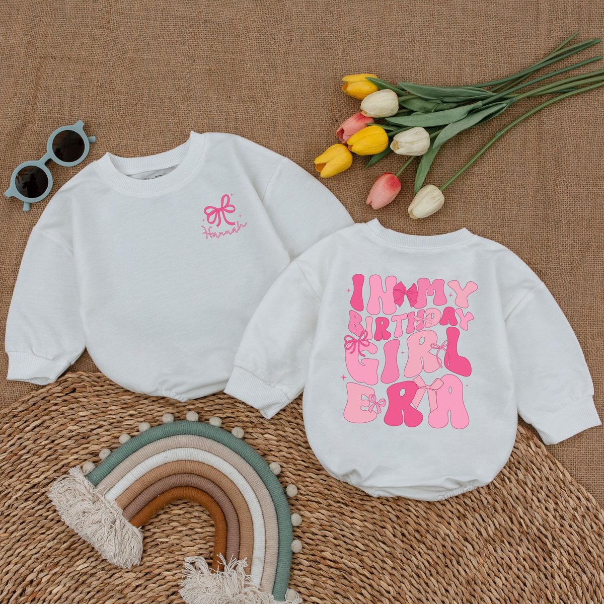 Personalized In My Birthday Girl Era Romper Pink Bow Birthday Girl Bodysuit Girl Birthday Clothes Ba 180