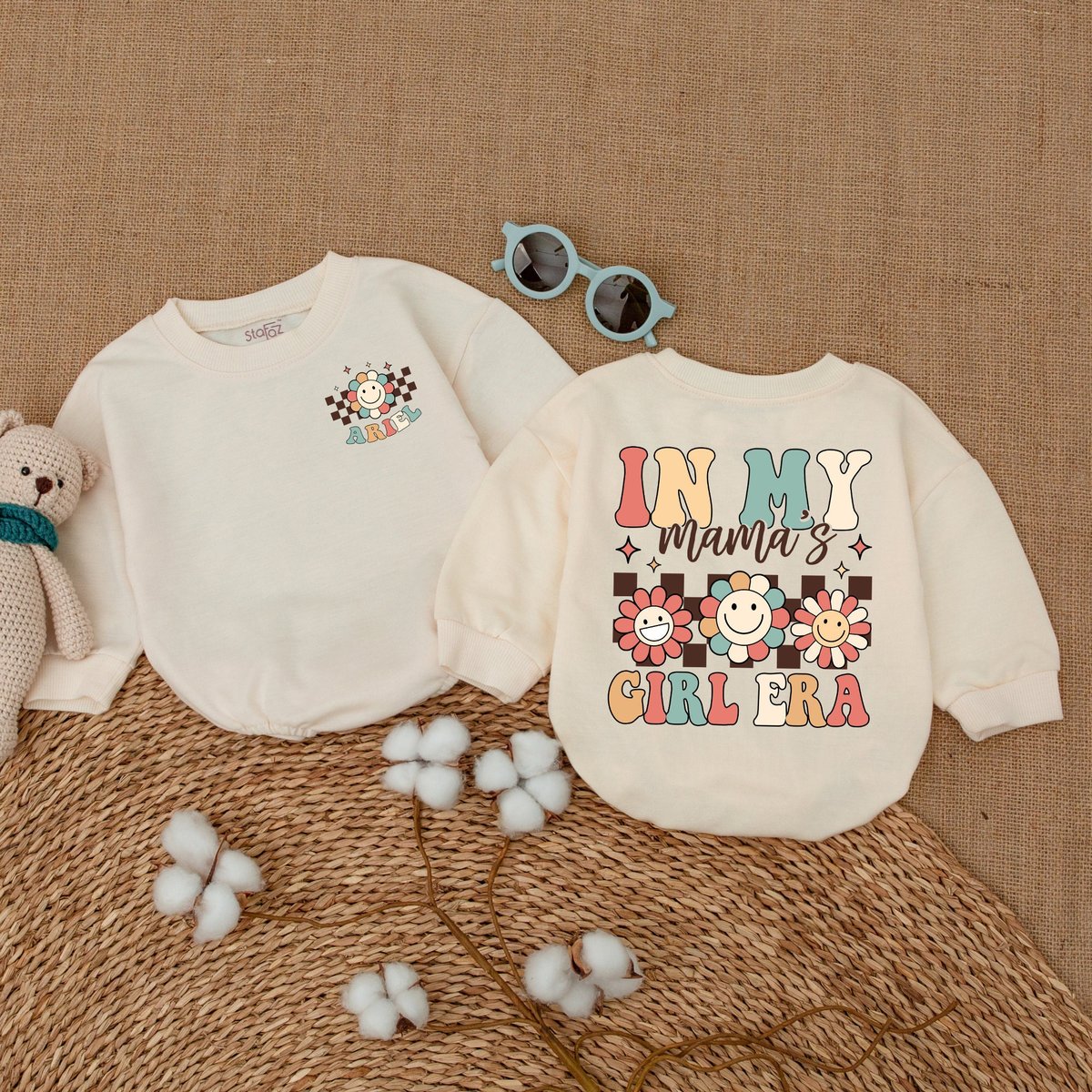 Personalized In My Mama's Girl Era Baby Romper Hippie Daisy Baby Bodysuit Smiley Face Outfit Romper 169