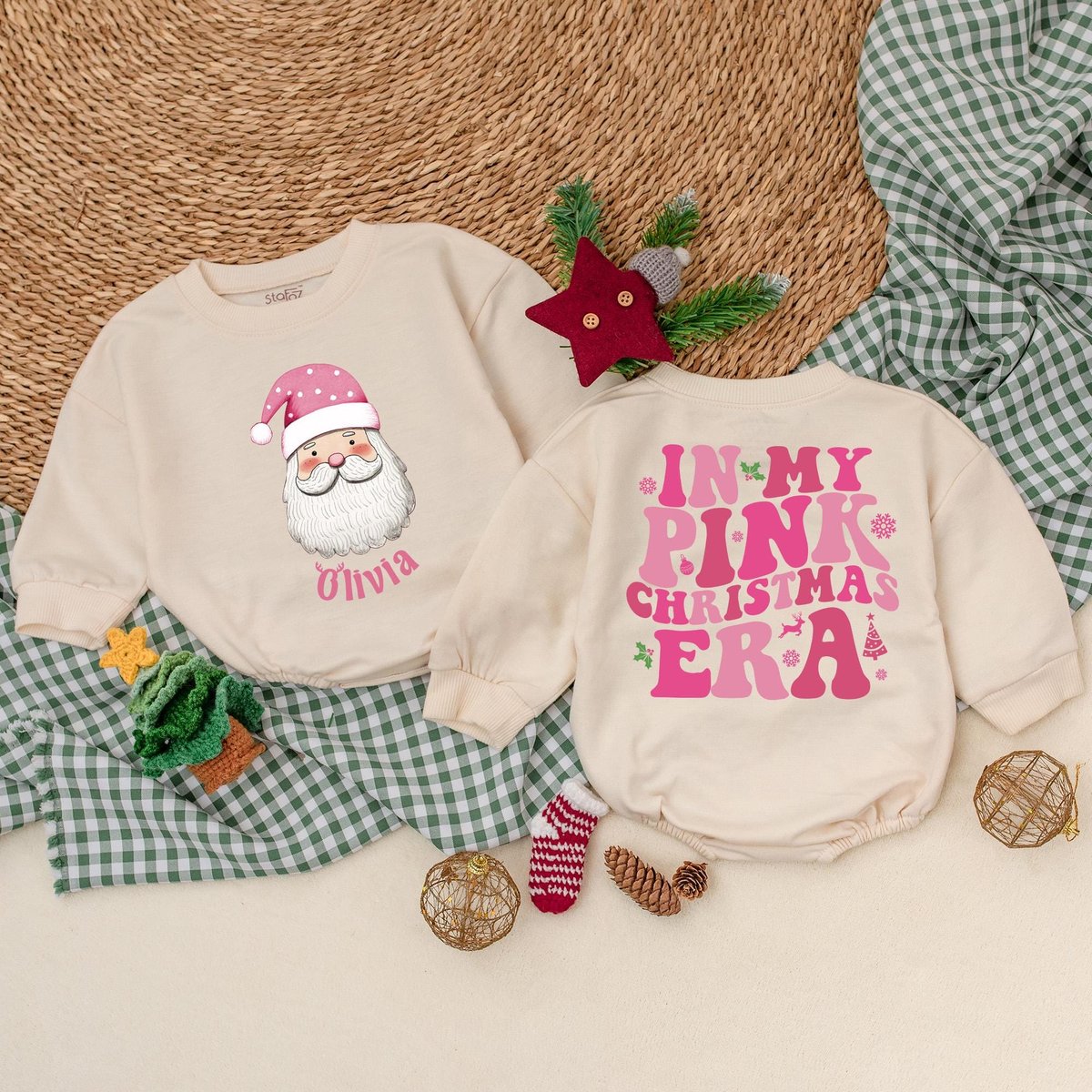 Personalized In My Pink Christmas Era Romper Pink Santa Bodysuit Winter Baby Clothes Christmas Baby 181