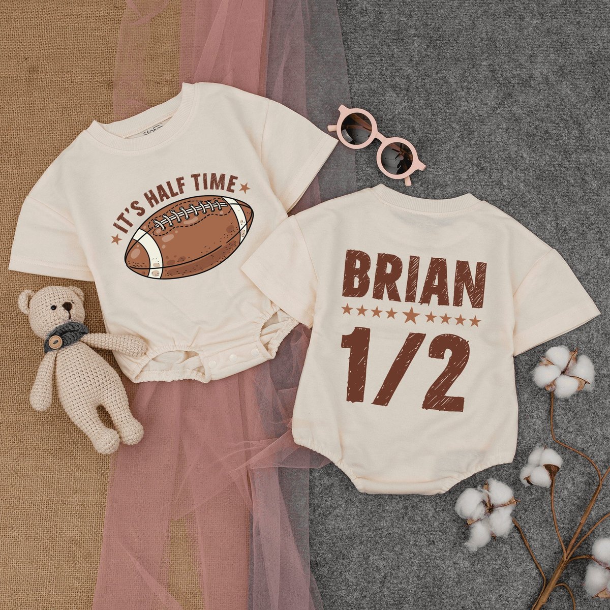 Personalized It's Halftime Bubble Romper Football Half Birthday 12 Birthday Outfit Football Game Ba 167