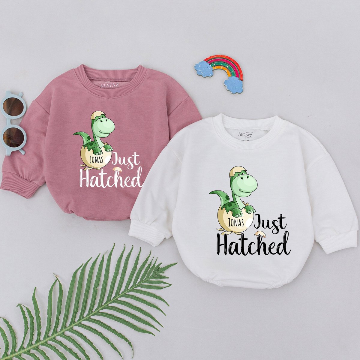 Personalized Just Hatched Dinosaur Romper Dinosaur Baby Romper Dinosaur Egg Baby Bodysuit Bubble Rom