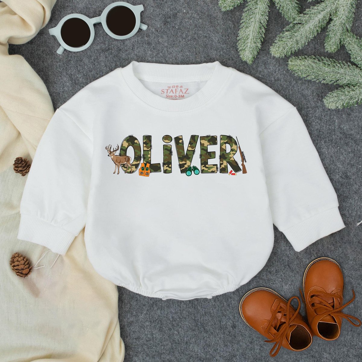 Personalized Just In Time For Hunting Season Baby Bodysuit Baby Hunting Romper Sweatshirt Camo Hunti 435