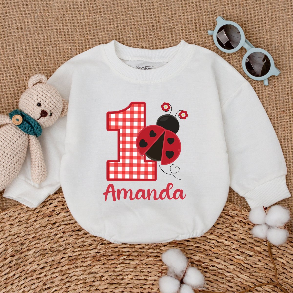 Personalized Ladybug Birthday Romper Red and Black One Bodysuit First Birthday Smash Cake Outfit Bab 170