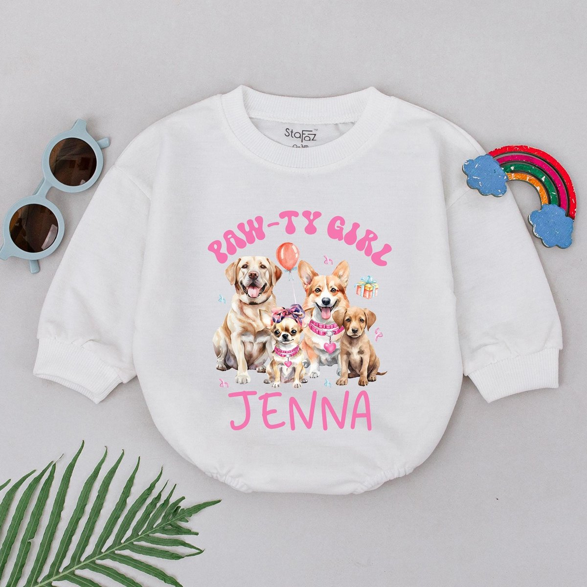 Personalized Let's Paw-ty Puppy Birthday Romper First Birthday Girl Romper Baby Shower Gift Custom