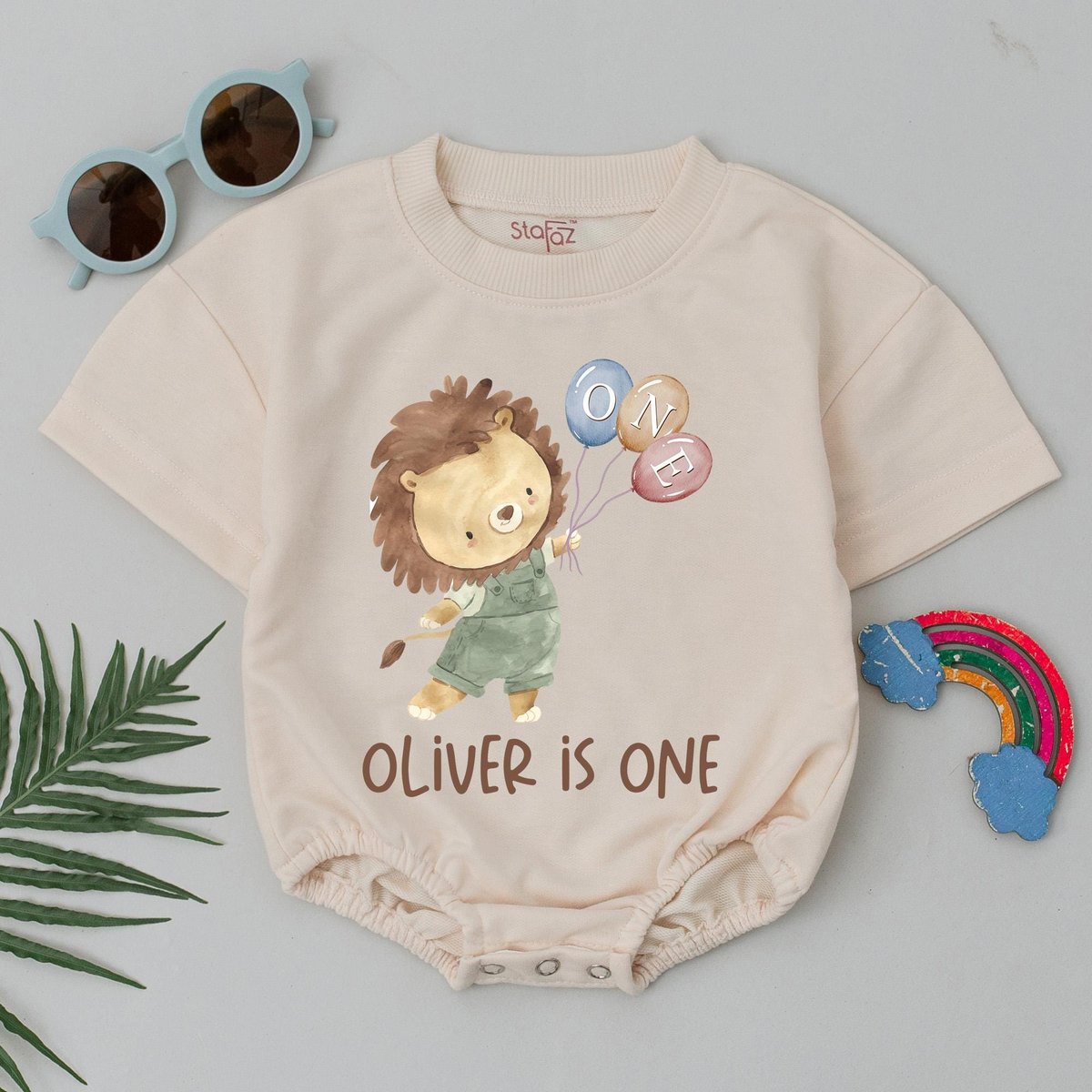 Personalized Lion First Birthday Romper Custom Name Baby Bodysuit Cute 1st Safari Birthday Outfit fo