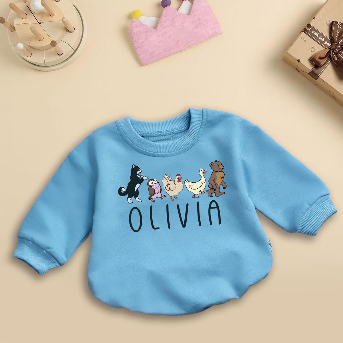 Personalized Little Bear Romper Cute Animal Friends Baby Bodysuit Vintage Animal Outfit Gift for Bir 436