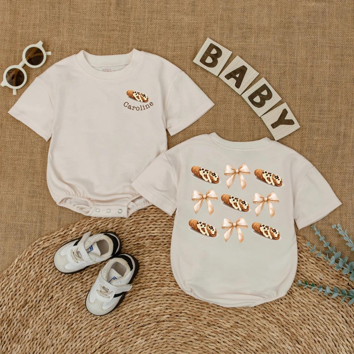 Personalized Little Cannoli Baby Romper Cute Food Baby Bodysuit Pastry Newborn Outfit Italian Food B 434