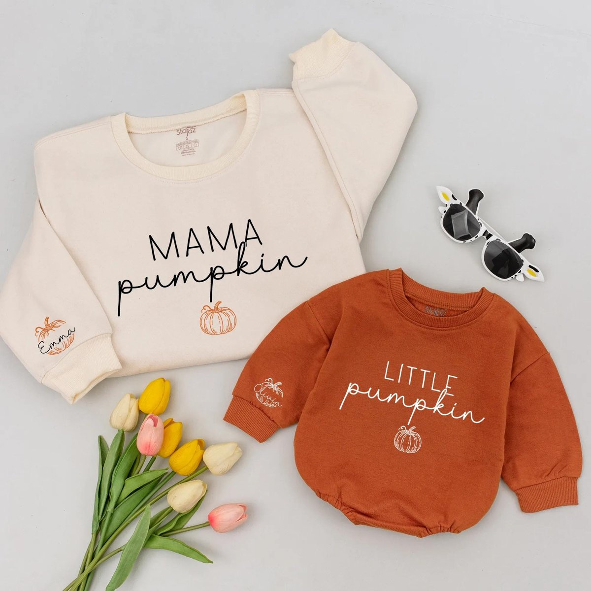 Personalized Little Pumpkin Matching Sweatshirt Cute Fall Romper Mom and Me Pumpkin Outfit Hello Pum 436