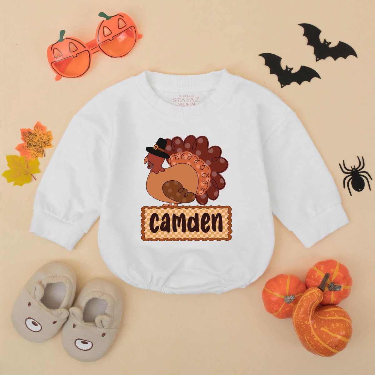 Personalized Little Turkey Baby Romper Custom Thanksgiving Bodysuit with Name Autumn Baby Boy Baby C 433
