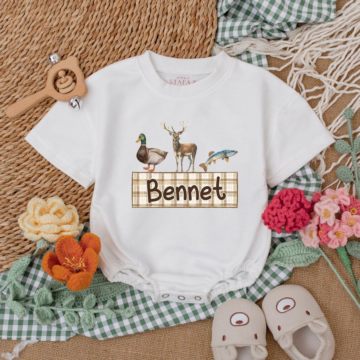 Personalized Mallard Duck Hunting Romper Boy Ducking Hunter Baby Romper Hunting Duck Baby Bodysuit D 185