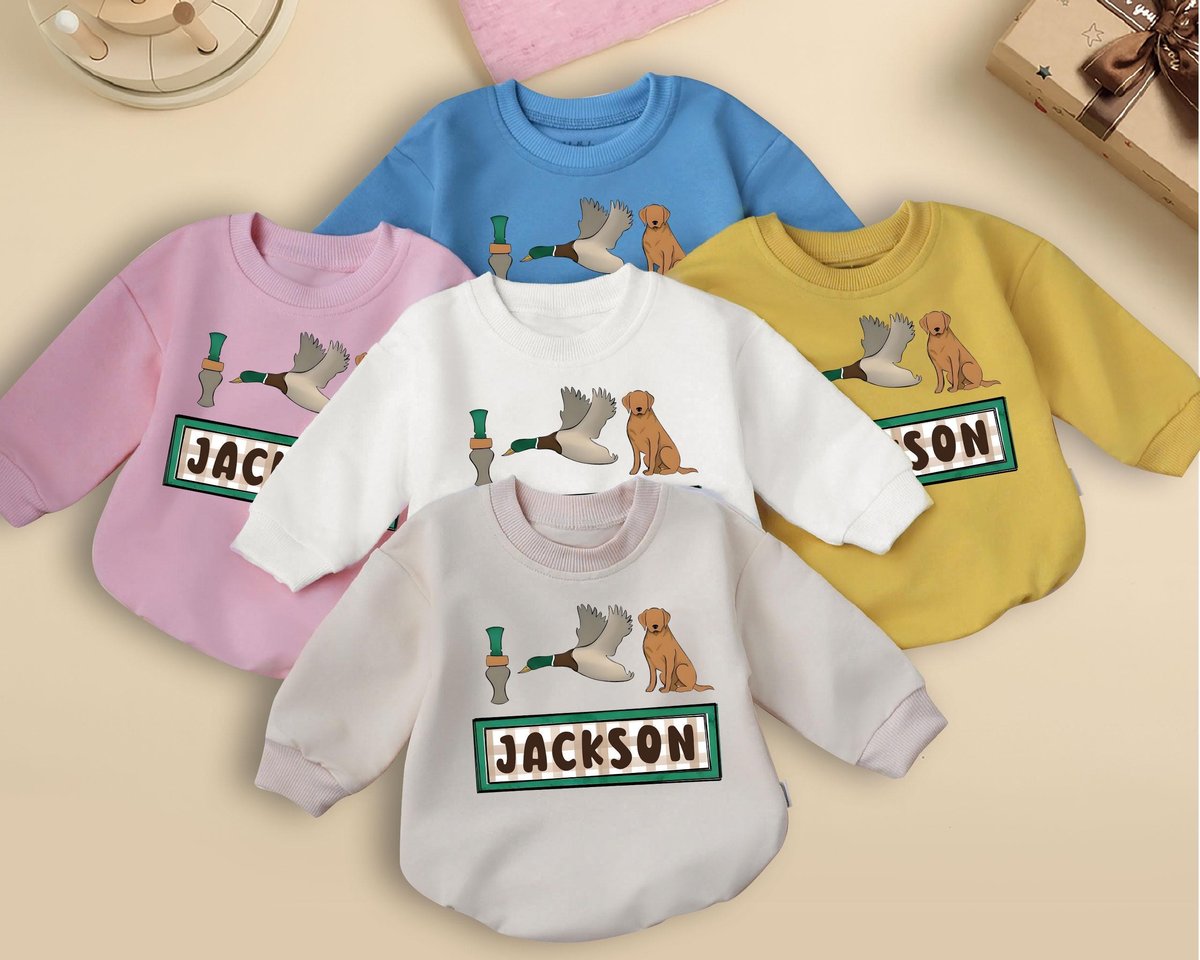 Personalized Mallard Duck Hunting Bubble Romper Sweater Boy Ducking Hunter Baby Romper Newborn Bodys 436