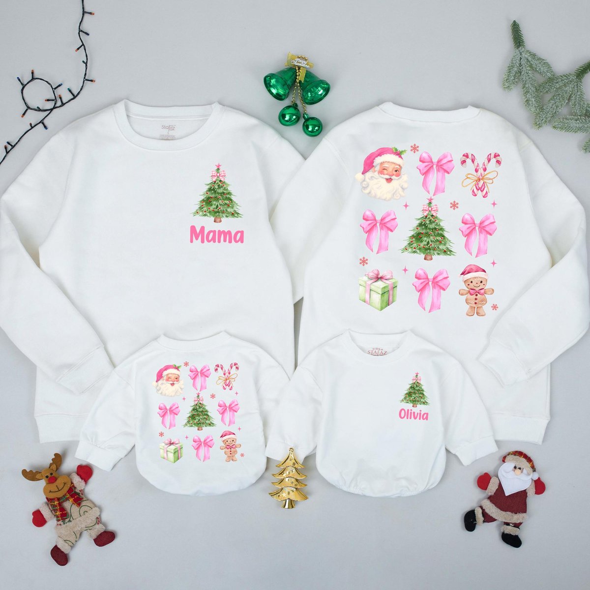 Personalized Mama and Baby Christmas Sweatshirts Matching Family Xmas Sweaters Custom Holiday Outfit 437
