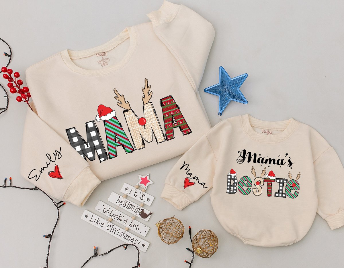 Personalized Mama and Mama's Bestie Sweatshirts Mommy and Me Sweaters Mom Baby Outfit Matching Outf 180