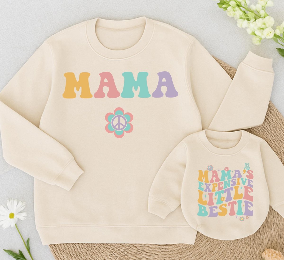 Personalized Mama and Mama's Expensive Little Bestie Sweatshirt Retro Infant Mommy and Me Retro Mat 434