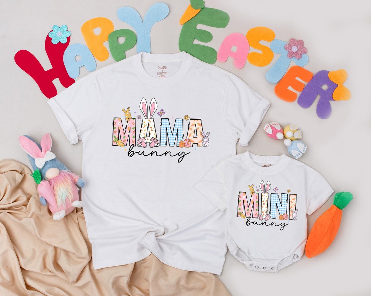 Personalized Mama and Mini Bunny Matching Shirts Easter Birthday Family Outfit Mommy and Me 1st East 187