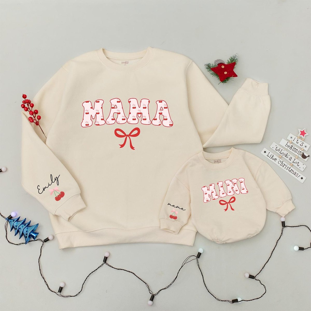 Personalized Mama and Mini Cherry Sweatshirt Cherry Mama and Mini Mom and Daughter Sweatshirt Baby G 183