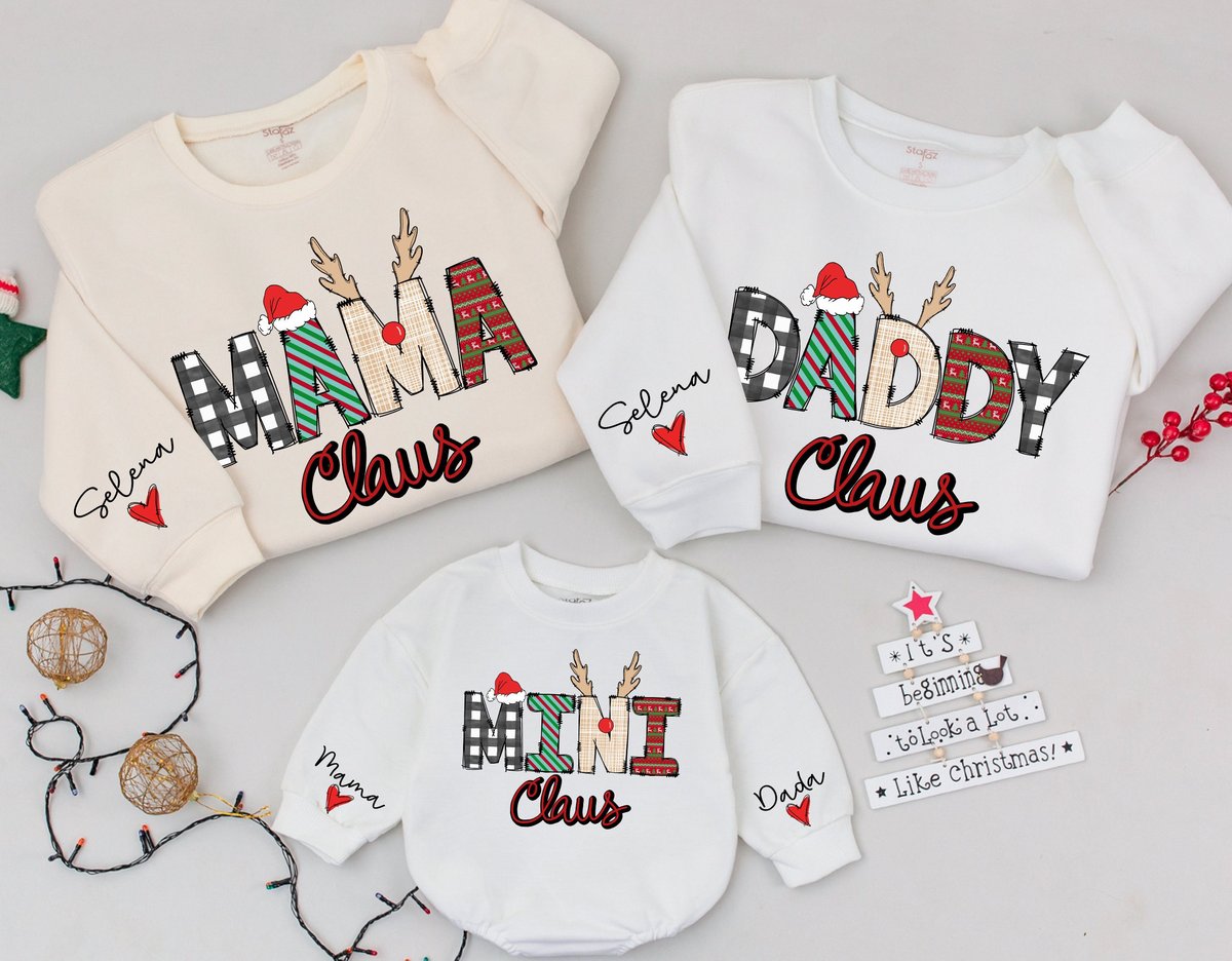 Personalized Mama And Mini claus Sweatshirt Mom And Baby Matching Family Daughter Kid Sweatshirt Chr 180