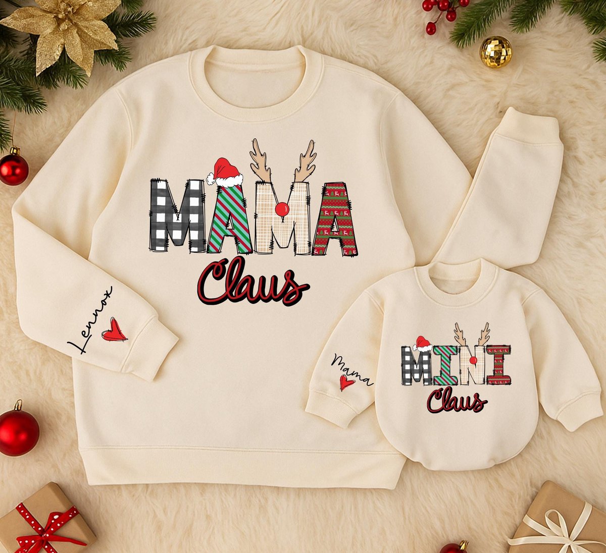 Personalized Mama And Mini Claus Sweatshirt Mom And Baby Matching Family Daughter Kid Sweatshirt Chr 436