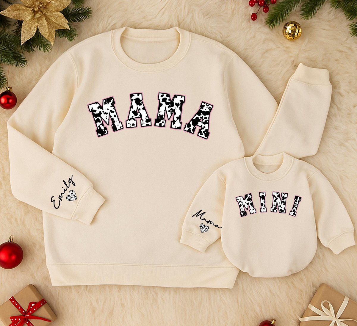 Personalized mama And mini Cowhide Sweatshirt Mom And Baby Matching clothing Country Western Christm 434