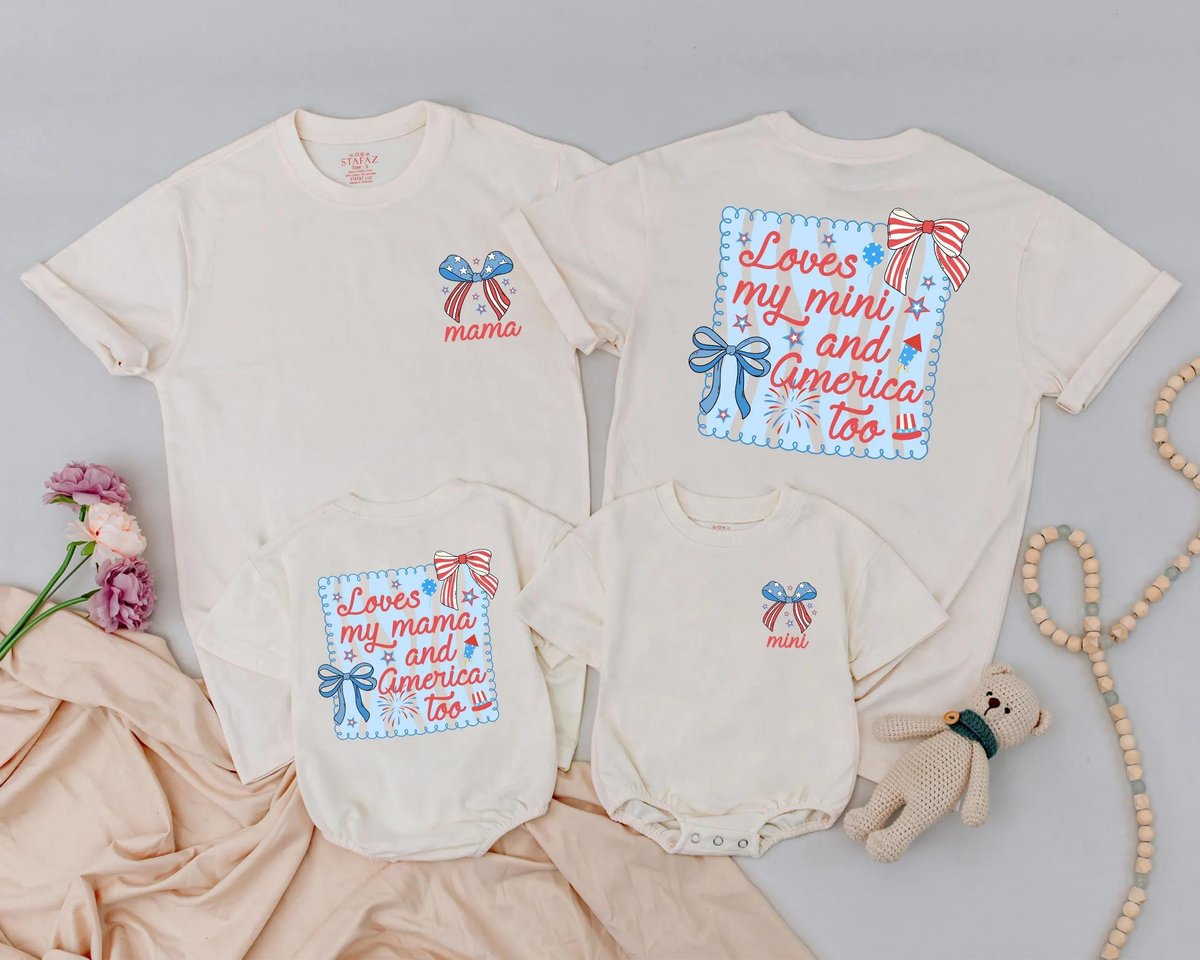 Personalized Mama and Mini Matching Outfits Patriotic 4th of July Clothes Custom Family Gift Red Whi 431