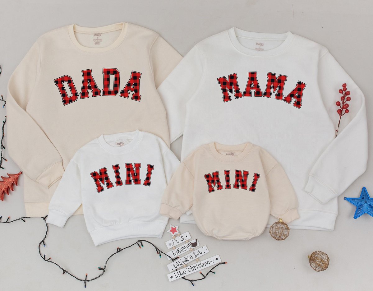 Personalized Mama and Mini Sweatshirt Red plaid Christmas Matching Family Daughter Kid Sweatshirt Ch 181