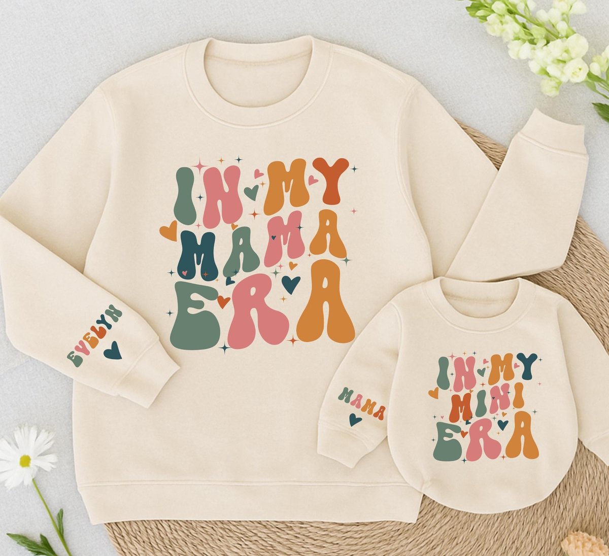 Personalized Mama And Mini Sweatshirt In my mama era retro Sweatshirt Groovy matching family sweatsh 433
