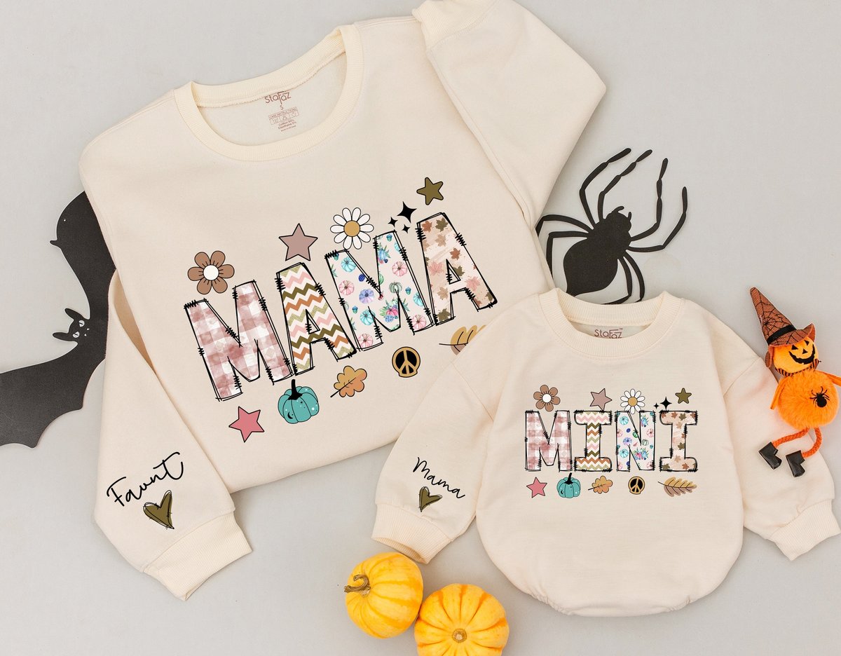 Personalized Mama and Mini Thanksgiving Sweatshirts Baby romper gift Matching Family Outfit Best Gif 176