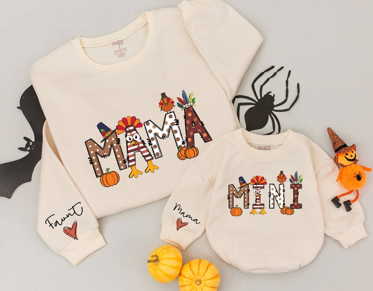 Personalized Mama and Mini Thanksgiving Fall Sweatshirts Mommy and Me Sweaters Mom Baby Outfit Match 177