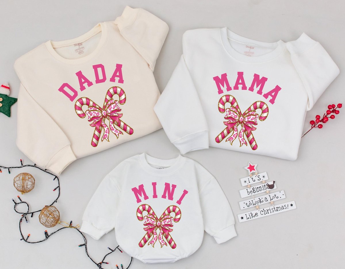 Personalized Mama Dada And Mini Sweatshirt Dada And Baby Matching Family Candy cane Christmas Christ 182
