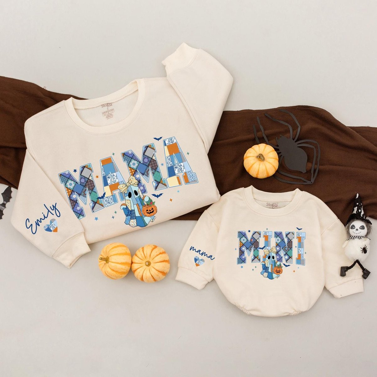 Personalized Mama Mini Halloween Matching Sweatshirts Spooky Mommy and Me Retro Halloween Ghost Cust 435