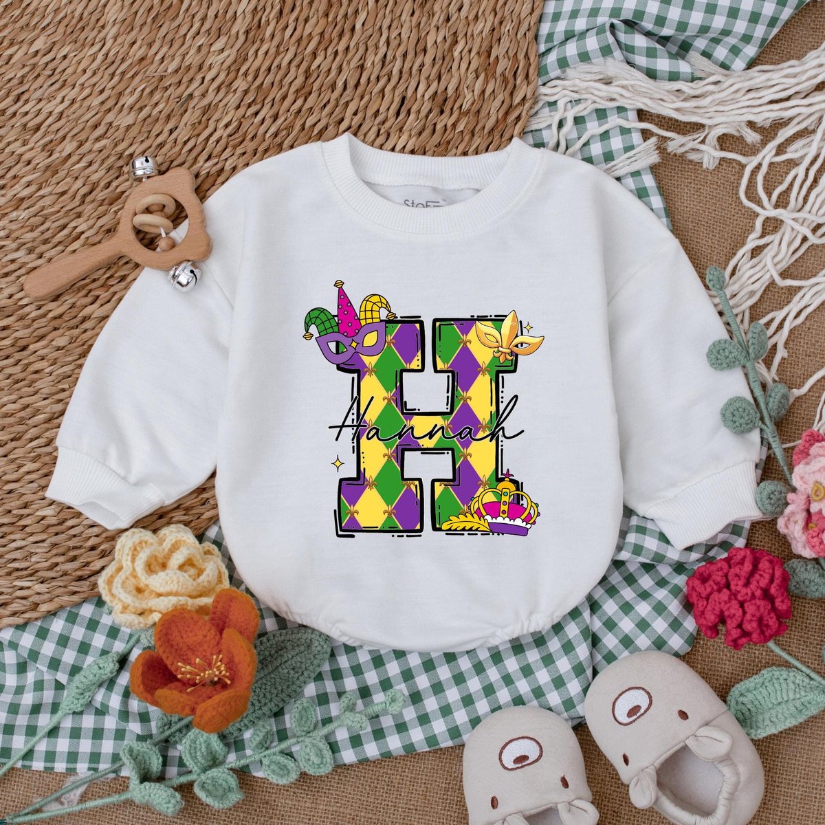 Personalized Mardi Gras Baby Romper Cute Mardi Gras Bodysuit Mardi Gras Baby Outfit Sweatshirt Bubbl 187