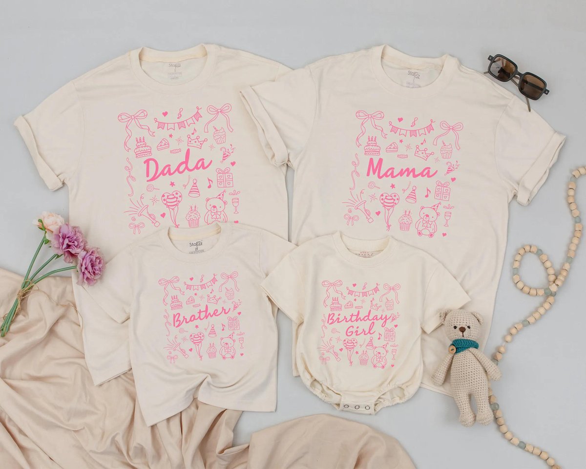 Personalized Matching Bow Birthday Shirt Pink Bow Birthday Party Outfit First Birthday Girl One Year 436