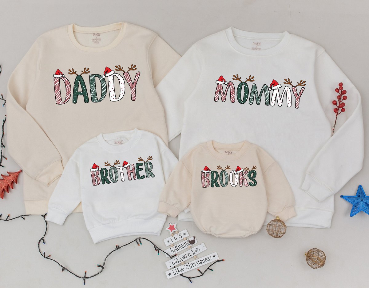 Personalized Matching Family Christmas Sweatshirt Mommy and Me Sweaters Custom name Holiday Retro Ch 178