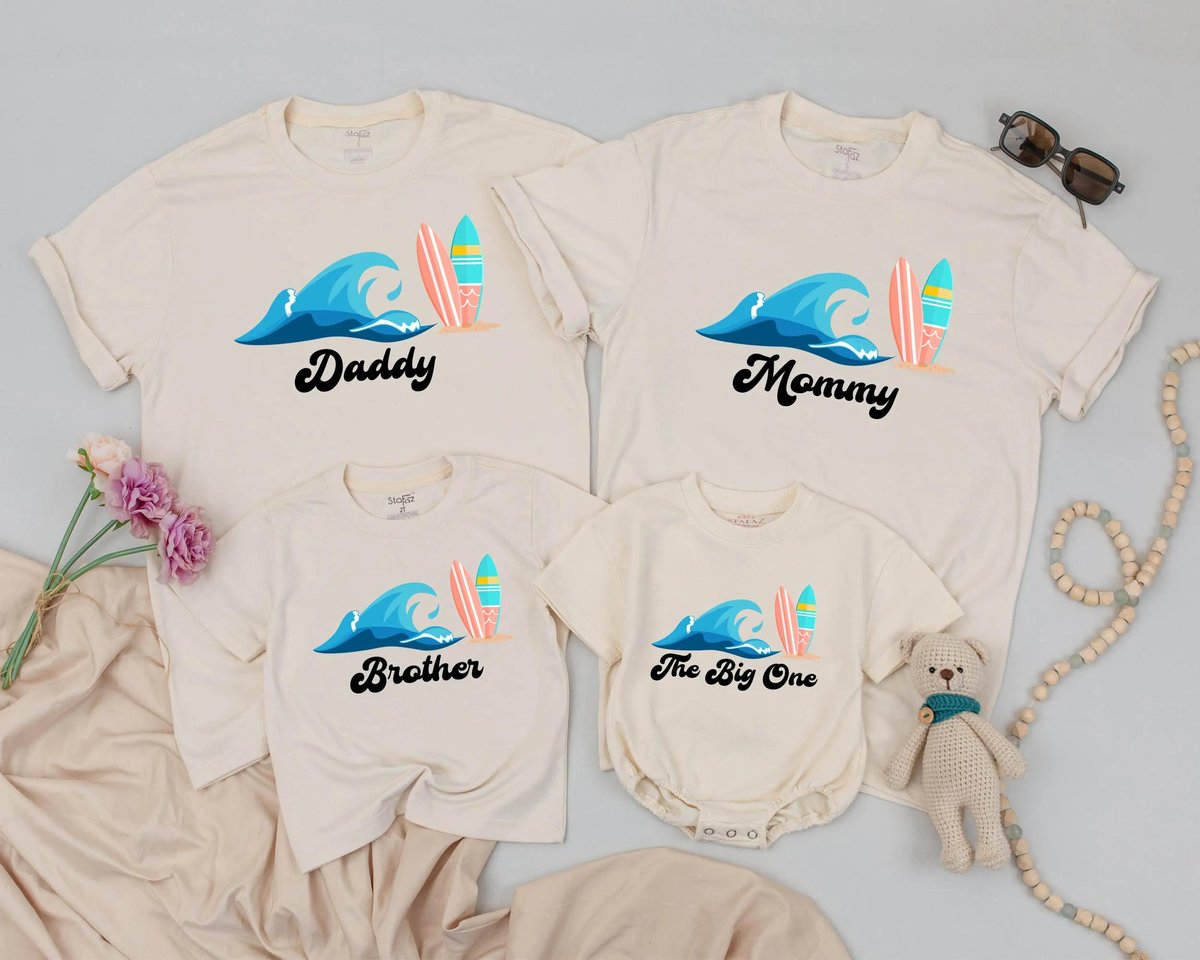 Personalized Matching Family Shirts Surf Birthday Outfit Custom Beach Vacation Look The Big One 1st 430