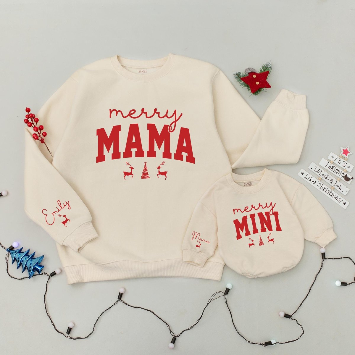 Personalized Merry Mama and Mini Sweaters Family Christmas Sweatshirt Matching Outfits Trendy Christ 179