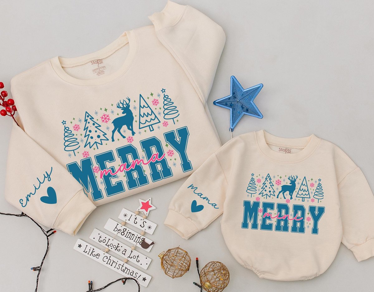 Personalized Merry mama And mini Sweatshirt Mom And Baby Matching Shirt Daughter Kid Sweatshirt Chri 180