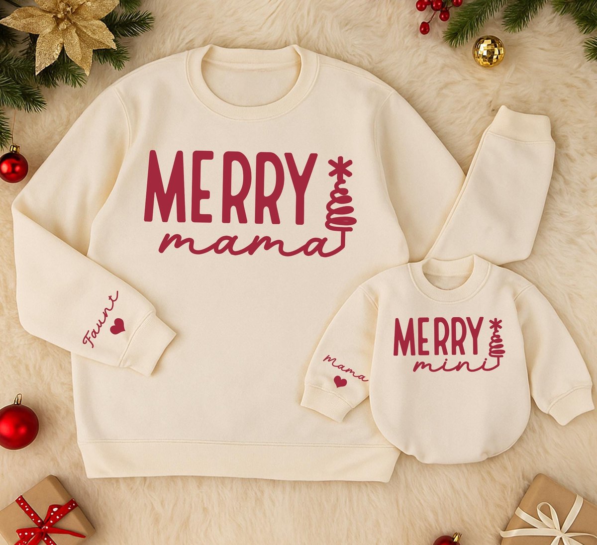 Personalized merry Mama And Mini Sweatshirt Mom And Baby Matching Family Daughter Kid Sweatshirt Chr 434