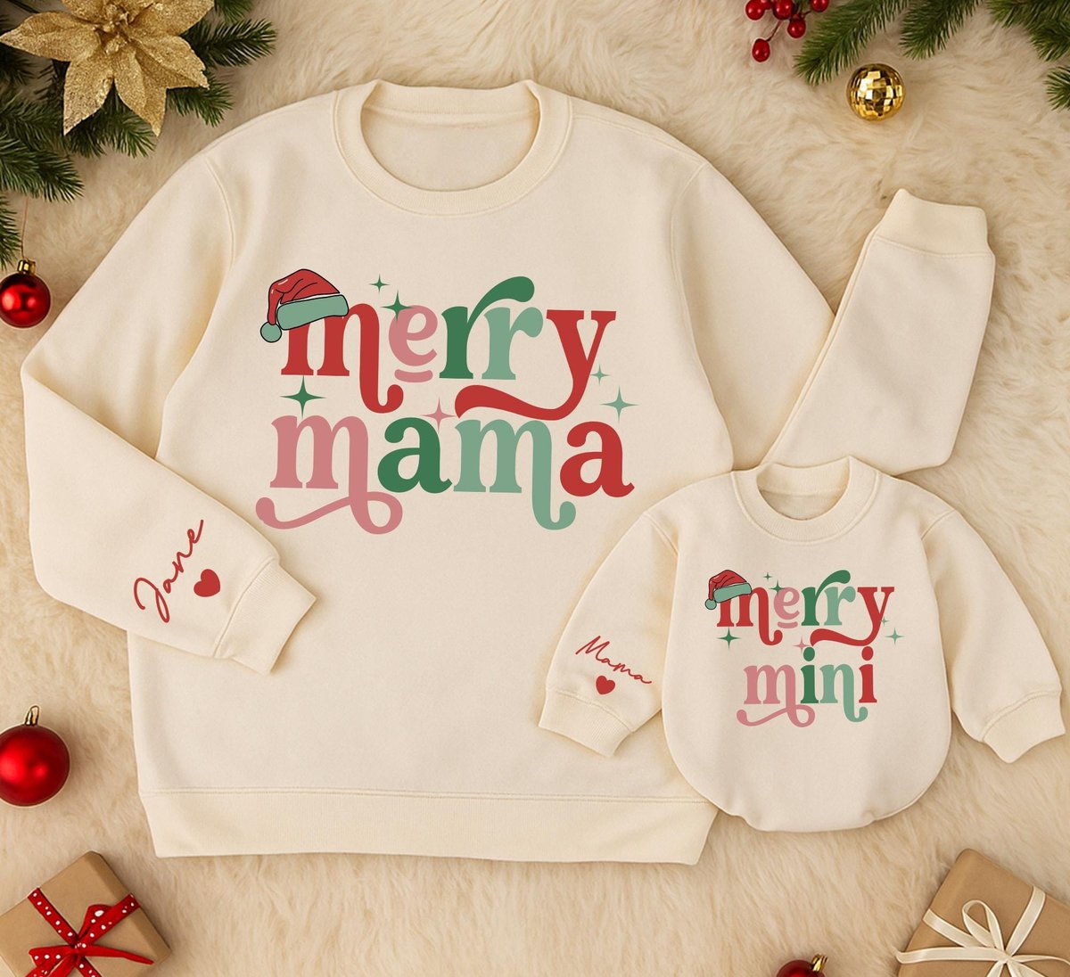 Personalized Merry mama And mini Sweatshirt Mom And Baby Matching Shirt Daughter Kid Sweatshirt Chri 434