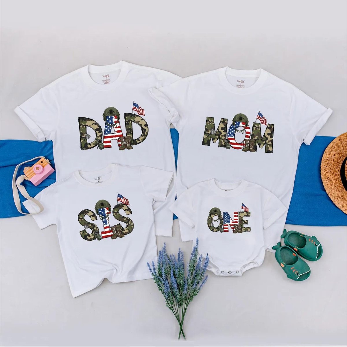 Personalized Military Family 4th of July Matching Shirts Patriotic Outfit for Dad Mom Baby Sis USA F 189