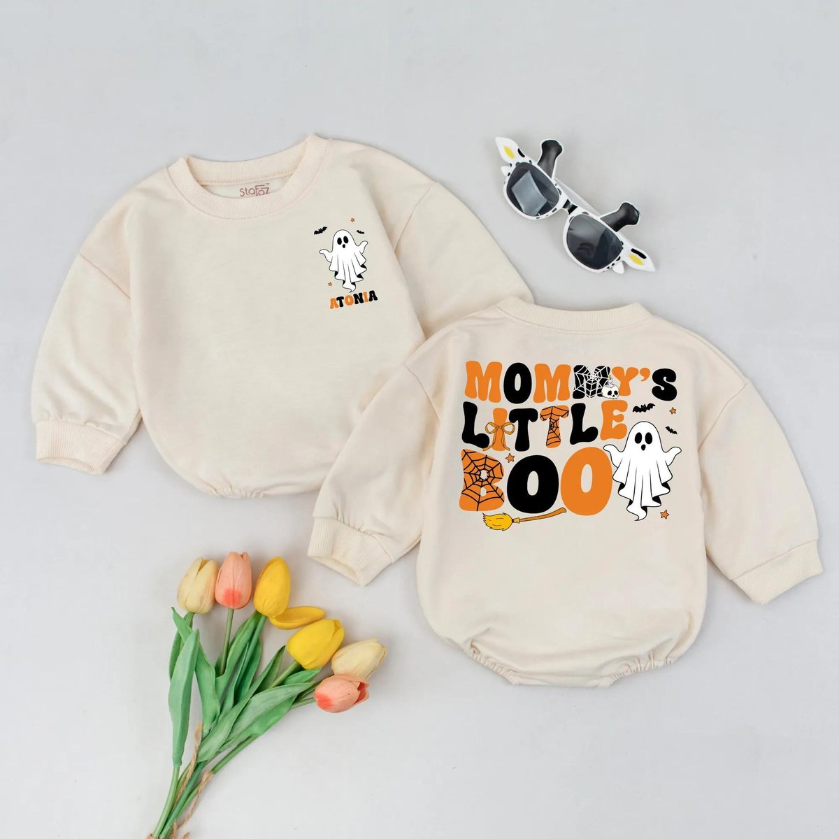 Personalized Mommy's Little Boo Romper First Halloween Bodysuit Custom Name Ghost Baby Clothes Fall 436