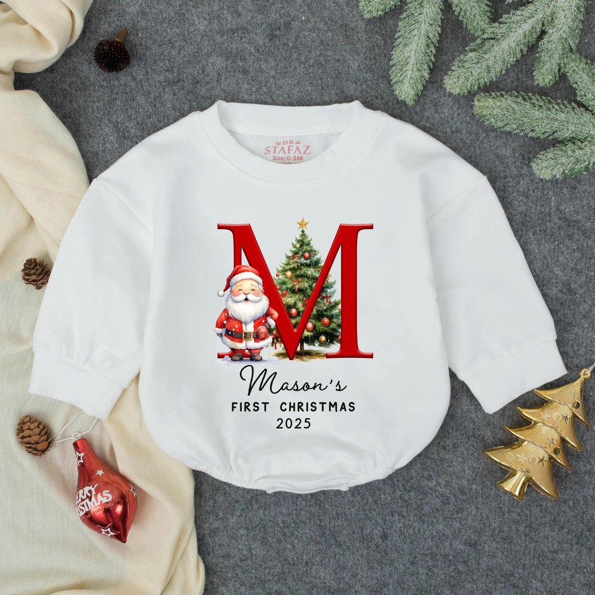 Personalized Monogram Christmas Bubble Romper My First Christmas Bodysuit Toddler Christmas Sweatshi 435