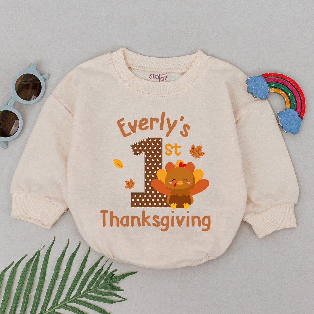 Personalized My 1st Thanksgiving Romper Turkey Baby Romper Thankful Turkey Coming Home Outfit Fall A