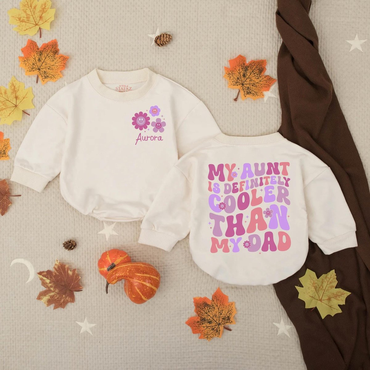 Personalized My Aunt Is Cooler Than My Dad Baby Bubble RomperAuntie's Bestie Sweatshirt Funny Baby